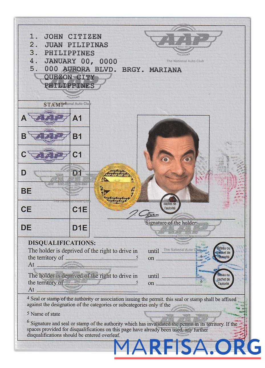 Printable Philippines International driving permit(Vienna Convention format) template